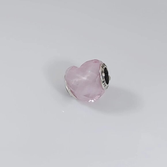 Pandora Shape of Love Charm, Pink Cubic Zirconia Faceted Murano Glass Charm S925 - Picture 2 of 5